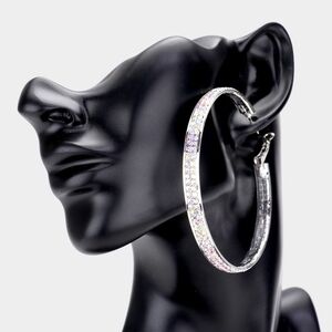 Abalone Silver Hoop Rhinestone Earrings Fashion Jewelry